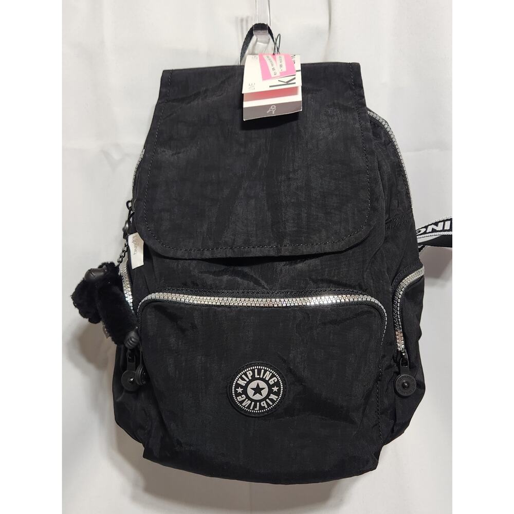 Kipling Black City Pack‎ Small Backpack Glorious Silver New With Tags
